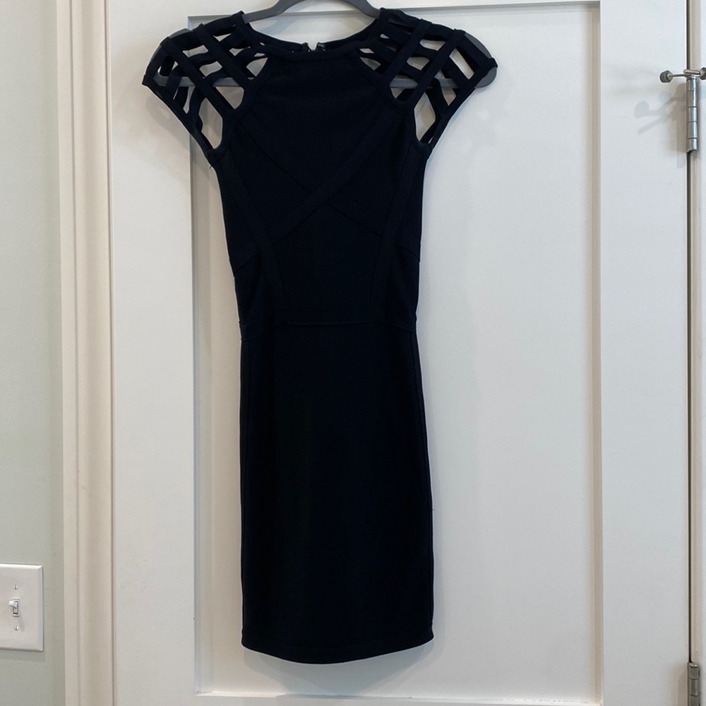 Black mink body con dress Bebe